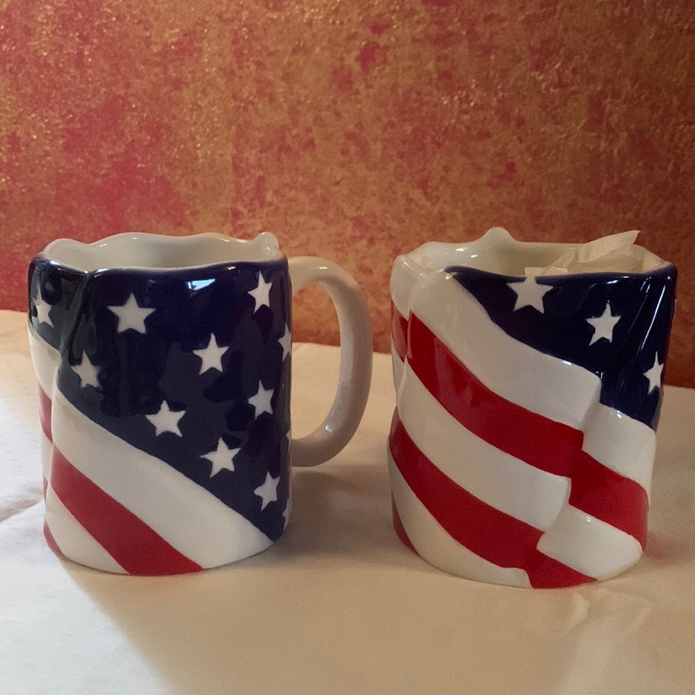 American Flag. Patriot mugs. New, never used/ No box. Red, White and Blue